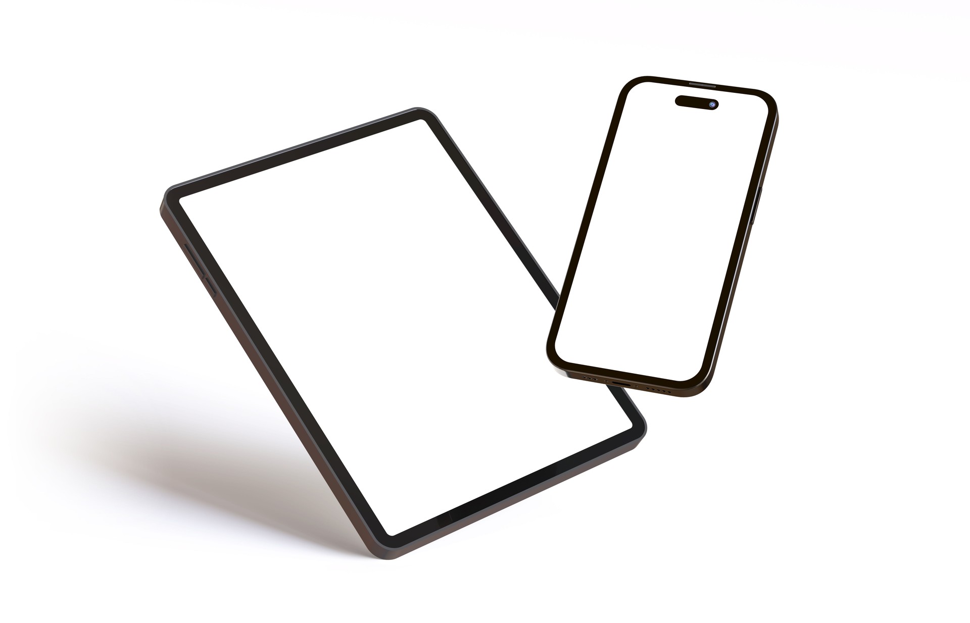 Frameless Smartphone Screen and Digital Tablet on white Background